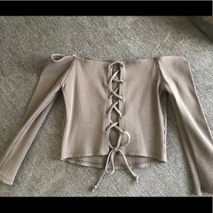 Taupe off the shoulder crop top